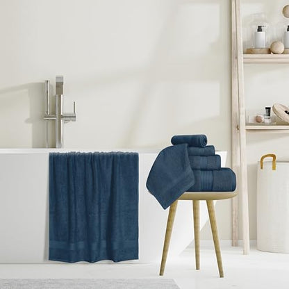GLAMBURG Ultra Soft 8-Piece Towel Set - 100% Pure Ring Spun Cotton, Contains 2 Oversized Bath Towel 27x54, 2 Hand Towel 16x28, 4 Wash Cloths 13x13- Ideal for Everyday use, Hotel & Spa - Mineral Blue - color: Mineral Blue, size: 8 Piece Towel Set