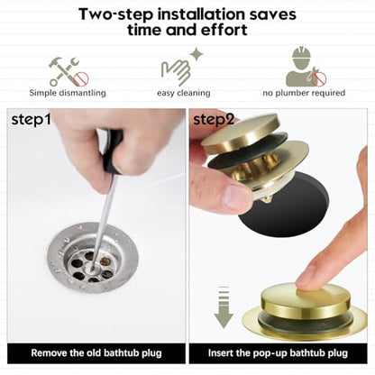 Universal Bathtub Stopper, Pop Up Bath Tub Drain Stoppers, EZ Install Bathtub Drain Replacement Trim Kit, Replaces Lift and Turn, Tip-Toe and Trip Lever Drains for Tub(Brushed Gold) - color: Brushed Gold