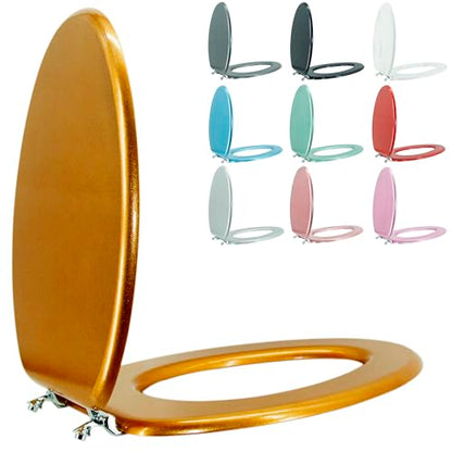 Elongated Toilet Seat Wood Toilet Seat Prevent Shifting with Zinc Alloy Hinges American Standard Size Toilet Seat Easy to Install also Easy to Clean(Elongated,Sparkling Classical Gold) - color: Classical Gold, size: Elongated