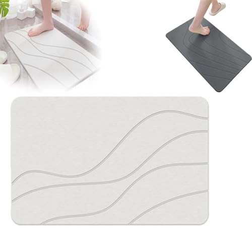 Matmend Bath Mat, Stone Bath Mat Diatomaceous Earth Quick Drying Non-Slip Shower Mats, Water Absorbing Rug Outside Shower, Diatomaceous Earth Stone Material (White) - color: White