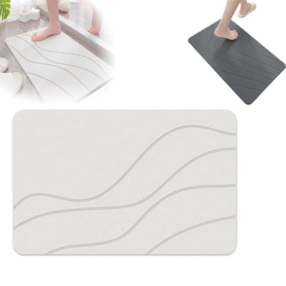 Matmend Bath Mat, Stone Bath Mat Diatomaceous Earth Quick Drying Non-Slip Shower Mats, Water Absorbing Rug Outside Shower, Diatomaceous Earth Stone Material (White) - color: White