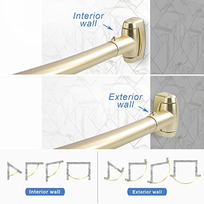TOPROD Curved Shower Curtain Rod 48-72 Inches Adjustable Round Shower Rods | Gold,Rounded Bowed,Stainless Steel,More Shower Space,Need to Drill,for Bathroom, Bathtub - color: Gold