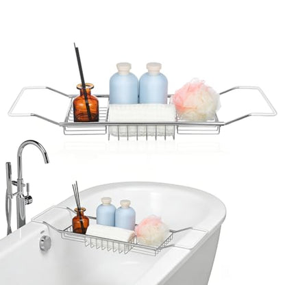 Cabilock Bathtub Tray - Stainless Steel Bathtub Caddy, Expandable Extra Wide Bath Tub Organizer, Rust-Resistant Over The Tub Shelf Rack with Non-Slip Grips for Phone Book Wine Glass, Silver - color: Silver
