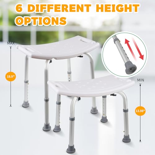Shower Chair for Inside Shower, 400 lbs Heavy Duty Shower Stool with 12 Drainage Holes & Suction Feet, Adjustable Bath Chair with Back, Shower Seat for Elderly, Disabled, Pregnant - White