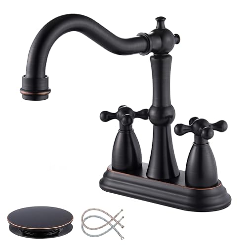 Oil Rubbed Bronze Bathroom Faucet 2 Hole, 4 Inch Centerset Antique Bathroom Faucet with Pop Up Drain and Supply Hose, Modern Bathroom Faucet Vanity Faucet, SE-0038-ORB - color: Oil Rubbed Bronze