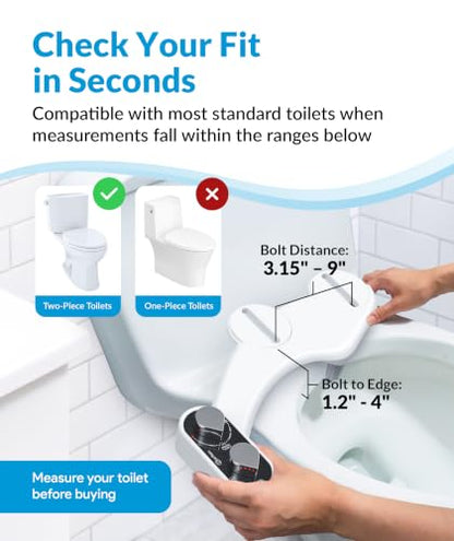 CLEAR REAR Bidet Attachment for Toilet Seat - Non-Electric with Self Cleaning Dual Nozzles, Leak Proof Connectors, Adjustable Water Spray, Rear & Feminine Wash - Hygienic Bathroom Upgrades - color: A. Black