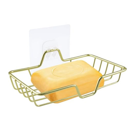 1Pack Soap Dish, Self Draining Stainless Steel Soap Dish Holder Tray Wall Mount Sponge Holder Caddy Rack for Bathroom & Kitchen(Gold) - color: Gold Adhesive-1pcs, size: 1 Layer