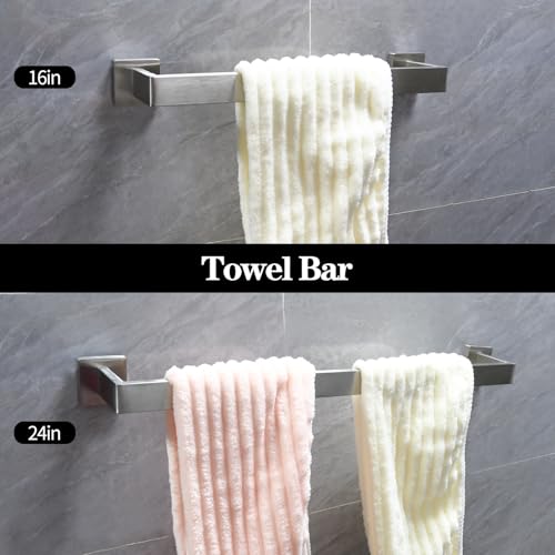 5pcs Bathroom Hardware Set, 16in Towel Bar Set, Including Square Towel Bar Square Towel Ring Toilet Paper Holder Towel Hooks, Set SUS304 Stainless Steel, Wall Mounted