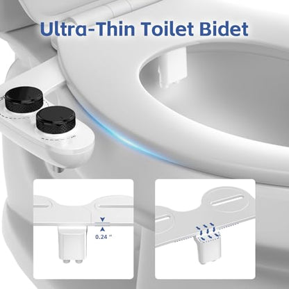 WATERLACE Bidet Attachment for Toilet Seat Water Pressure - Non Electric Bidets Self Cleaning Sprayer - Dual Nozzle Bidet Attachments Toilets Spray - Adjustable Bidets Wash Butt Cleaner for Bathroom - color: Black