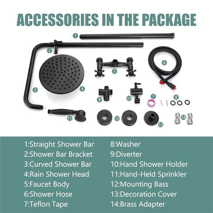 Heyalan Dual Shower System, 8 Inch Rain Head, Handheld,Oil Rubbed Bronze | Dual shower system with 8 inch rain head, handheld sprayer, exposed pipe design, two-handle control, and brass body. - color: Oil Rubbed Bronze