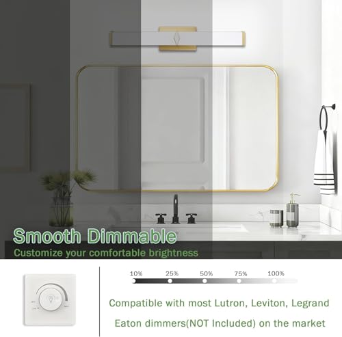 24 Inch Bathroom Vanity Light 2500LM, AC 120V 5CCT Modern Bathroom Lighting Fixtures Over Mirror Dimmable, 25W Gold LED Vanity Lighting Fixtures Wall Sconce ETL Certified, 1Pack - color: Gold-5CCT, size: 24 INCH