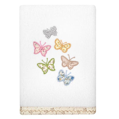 Frolic 4-Piece Luxury Towel Set, Calico Applique, Soft & Durable Turkish Cotton, Elegant Bathroom Ensemble, 2 Bath 2 Hand Towels, White - color: White, size: 2 Pcs Bath 2 Pcs Hand Towel