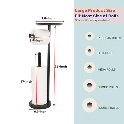 Black Toilet Paper Holder Stand, Freestanding Toilet Paper Holder with Shelf for Small Items, Toilet Paper Stand with Storage Space for 4 Extra Toilet Paper Rolls - color: Black Matte