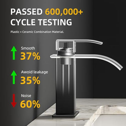 Waterfall Bathroom Faucet, Matte Black Stainless Steel, 1-Handle | Modern Bathroom Sink Faucet for RV & Outdoor Basins, Pop-Up Drain, Supply Lines, 6-in Deck Plate, 1- or 3-Hole, NSF Certified - color: Matte Black