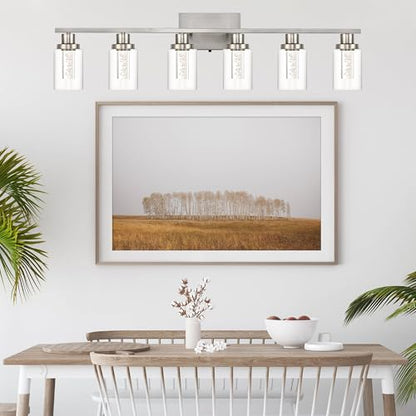 MELUCEE 6-Light LED Bathroom Vanity Light Brushed Nickel 3000K-6000K | Modern Bathroom Light Bar with Crystal Bubble Clear Glass Shade, Dimmable Bathroom Wall Sconce Lamp,Built-in LED Chips - color: Brushed Nickel, size: LED-6 Lights