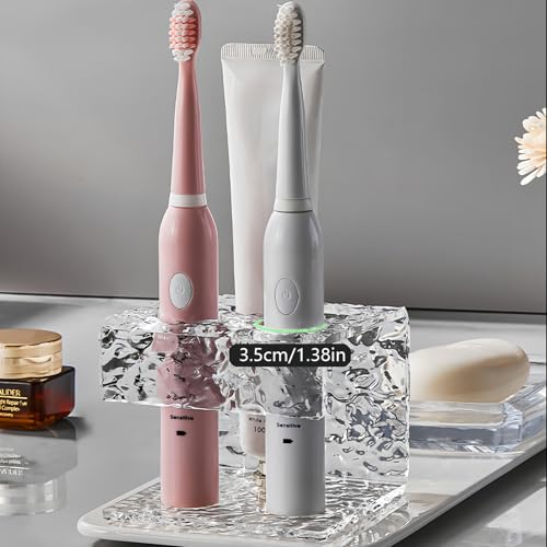 Bathroom Toothbrush Holder, Clear Acrylic Electric Toothbrush Organizer & Toothpaste Container, Wave Pattern Stand with Multi-Hole Design, Large Capacity Tooth Brush Holder for Bathroom Countertop