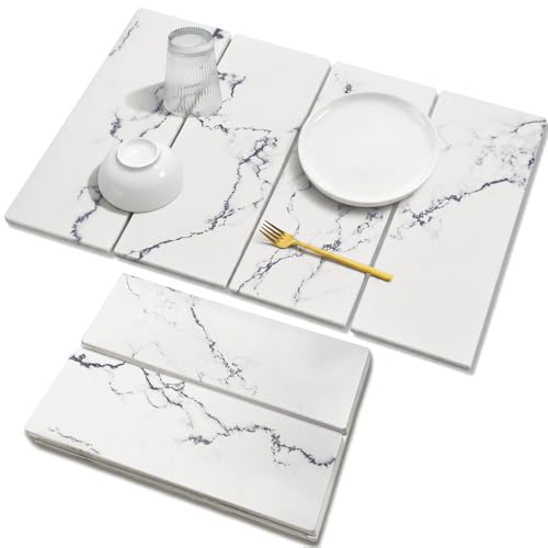 Large Stone Drying Mat for Kitchen Counter, 24"x16" Collapsible Quick Dry Dish Drying Mat, Water-Absorbent Marble Diatomaceous Earth Mats for Bottles Cups Dishes, Match Any Countertop - color: 4-fold White