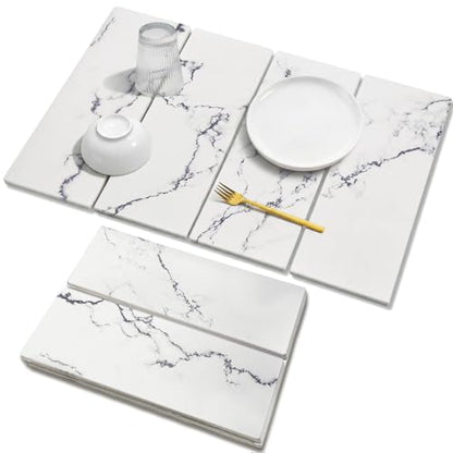 Large Stone Drying Mat for Kitchen Counter, 24"x16" Collapsible Quick Dry Dish Drying Mat, Water-Absorbent Marble Diatomaceous Earth Mats for Bottles Cups Dishes, Match Any Countertop - color: 4-fold White