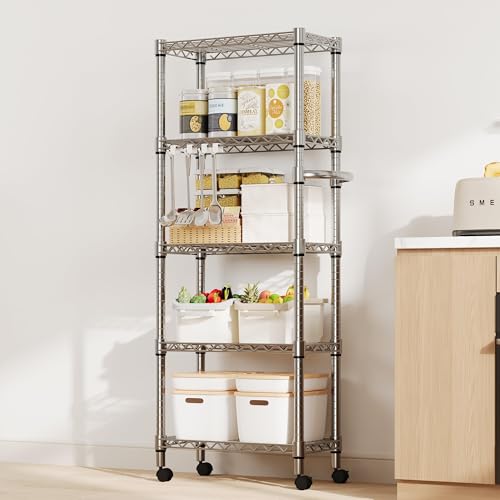 Garvee 61" H Storage Shelves with Wheels 1100LBS Rolling Metal Wire Rack - size: 61"H x 23.6"W x 11.8"D