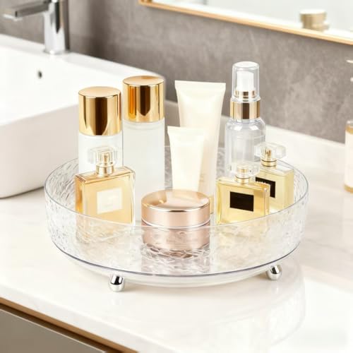 Dezzer 360° Rotating Makeup Organizer, 11" Clear Perfume Organizer Turntable Lazy Susan for Vanity, Pantry, Bathroom Counter, Cabinet, Spinning Cosmetic Storage Holder for Skincare, Perfume, Lotions - size: 11 inch