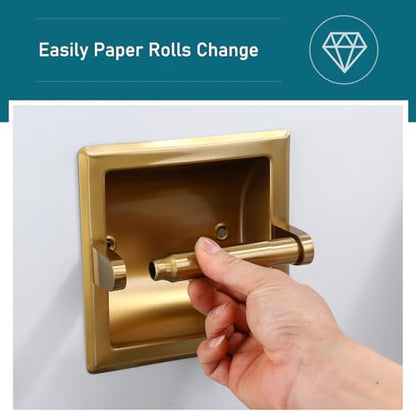 POKIM Recessed Toilet Paper Holder,Stainless Steel in Wall Toilet Paper Roll Holder for Bathroom with Mounting Bracket,Commercial Toilet Tissue Dispensers Wall Mount,Dark Gold - color: Dark Gold, size: Recessed