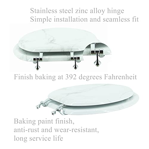 Round Toilet Seat Wood Toilet Seat Prevent Shifting with Zinc Alloy Hinges American Standard Size Toilet Seat Easy to Install also Easy to Clean(Round,Marble) - color: Marble, size: Round