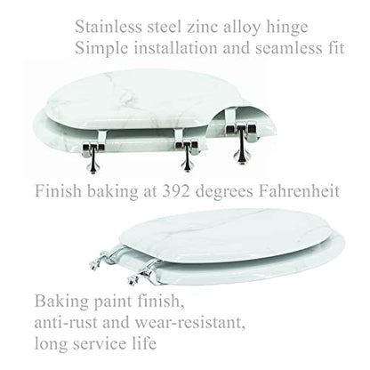Round Toilet Seat Wood Toilet Seat Prevent Shifting with Zinc Alloy Hinges American Standard Size Toilet Seat Easy to Install also Easy to Clean(Round,Marble) - color: Marble, size: Round