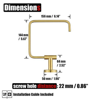 JQK Towel Ring Brushed Gold, Stainless Steel Square Ring Towel Holder for Bathroom, 6 Inch Brushed Gold Wall Mount, TR140-BG - color: Gold
