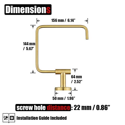 JQK Towel Ring Brushed Gold, Stainless Steel Square Ring Towel Holder for Bathroom, 6 Inch Brushed Gold Wall Mount, TR140-BG - color: Gold