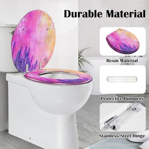 Round Toilet Seat Grunge Background pink blue orange Resin Toilet Seat Slow Quiet Close with Quick-Release Hinges Toilet Seat with Cover Easy to Clean Install - color: Multi3, size: 16.5"x14.5"