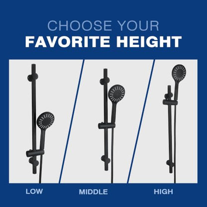 Shower Slide Bar with Adjustable 5-Function Handheld Shower Head & 59-Inch Hose – Stainless Steel Wall Mount Shower Slide Bar Set, Drilling Required(Matte Black) - color: Matte Black