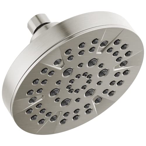 Delta 6-Setting Brushed Nickel Shower Head with High Pressure Spray, 6 Inch Round Shower Head, Showerheads, 1.75 GPM Flow Rate, Stainless 52535-SS - color: Stainless