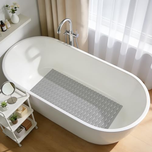 OTHWAY Non Slip Shower Mat, 36.6" x 16.9" Soft Bath Mat for Tub Non Slip, Anti Slip Shower Mat with Suction Cups, Easy to Cut Shower Floor Mat, Machine Washable Bathtub Mat, Light Grey - color: Grey