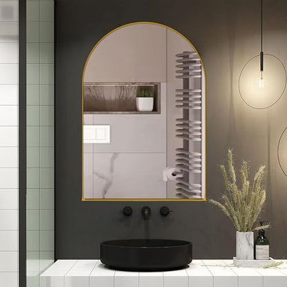 Arched Medicine Cabinet, Recessed Medicine Cabinet Surface Mount Medicine Cabinet with Mirror and Adjustable Shelves Medicine Cabinet Wall Mounted Bathroom Mirror Cabinet, 24x36 Inch (Gold) - color: Gold