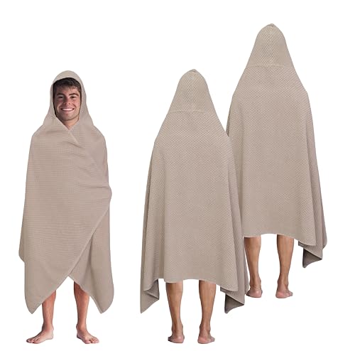 COTTON CRAFT Hooded Bath Towel for Adults – 2 Pack 100% Cotton Bath Sheet | Waffle Weave Oversized 35x70 inch Ringspun Terry Bath Wrap with a hood - Soft Super Absorbent Quick Dry – 450 GSM – Linen - color: Linen, size: 2 Pack Hooded Towel