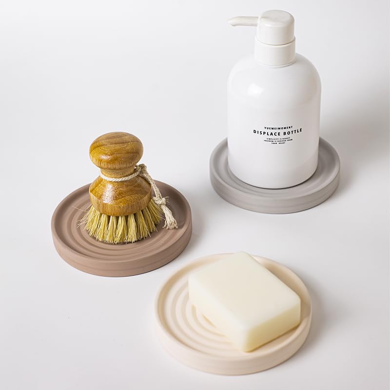 Home Bathroom Kitchen Use Diatomite Round Tray Ceramic Fast Dry Soap Holder (Beige) - color: Beige