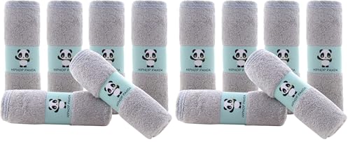 HIPHOP PANDA Baby Washcloths, Rayon Made from Bamboo - 2 Layer Ultra Soft Absorbent Newborn Bath Face Towel - Reusable Baby Wipes for Delicate Skin - Grey, 12 Pack - color: Gray, size: 10x10 Inch - 12 Pack