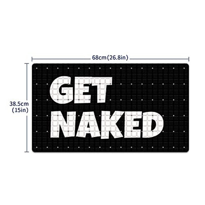 Get Naked Black Extra Long Non Slip Shower Mat - 26.8x15 inches, Suction Cups, Drain Holes, Machine Washable - color: Get Naked Black