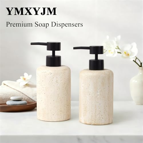 2pcs/Set Hand Soap Dispenser Sets - 10.8oz Refillable Resin Liquid Soap Dispensers with Rust-Proof Pump for Bathroom Countertop or Kitchen, Faux Travertine - color: Faux Travertine