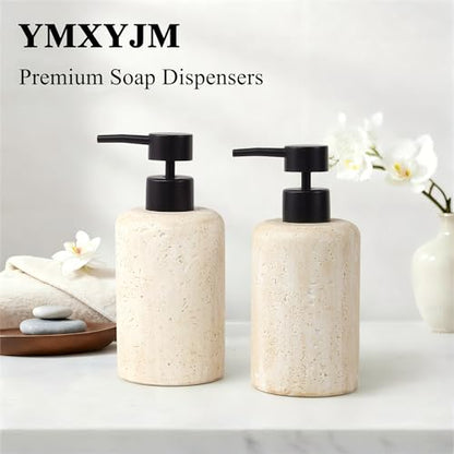 2pcs/Set Hand Soap Dispenser Sets - 10.8oz Refillable Resin Liquid Soap Dispensers with Rust-Proof Pump for Bathroom Countertop or Kitchen, Faux Travertine - color: Faux Travertine