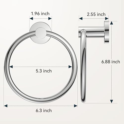FORIOUS Towel Ring, SUS304 Stainless Steel Hand Towel Holder, Chrome | Modern Hand Towel Holder Rack Hanger Round for Bathroom Wall Mounted, Ideal for Bathroom, Kitchen, RV - color: Chrome