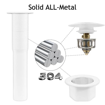 Bathroom Sink Drain,2 Pack White Drain Stopper Bathroom Sink Without Overflow,Pop Up Drain Assembly with Detachable Strainer Basket,Built-in Anti-Clogging, Stainless Steel Nut - color: 2 Pack-white-big Cap, style: Without Overflow