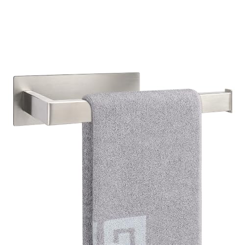 NearMoon Hand Towel Holder/Towel Ring Strong Hold Self Adhesive Bathroom Towel Bar, 9 Inch Thicken Stainless Steel Towel Rack- Sticky Towel Hanger, Contemporary Style No Drilling (Brushed Nickel)