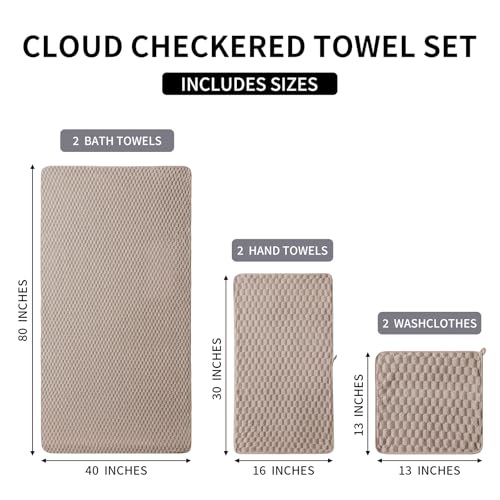 6 Piece Bath Towel Set, 40"x80" Microfiber Bath Sheets, Beige | Microfibers，Extra-large size，Quick dry，Highly Absorbent，Big and Tall users，2Bath towels 2Hand towels 2Washcloths - color: Beige, size: Bath Sheet Set-6PCS