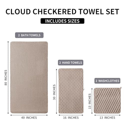 6 Piece Bath Towel Set, 40"x80" Microfiber Bath Sheets, Beige | Microfibers，Extra-large size，Quick dry，Highly Absorbent，Big and Tall users，2Bath towels 2Hand towels 2Washcloths - color: Beige, size: Bath Sheet Set-6PCS