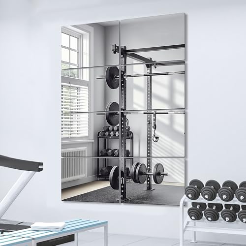 Frameless Mirror Tiles 16"x12"x8 Pcs Wall Mounted | Shatter Resistant, Full Length, Tempered Glass Panels, For Home Gym Bathroom Bedroom & Living Room Decor - size: 16''x12''-8PCS