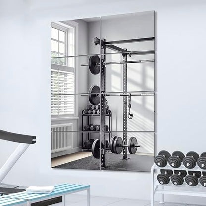 Frameless Mirror Tiles 16"x12"x8 Pcs Wall Mounted | Shatter Resistant, Full Length, Tempered Glass Panels, For Home Gym Bathroom Bedroom & Living Room Decor - size: 16''x12''-8PCS