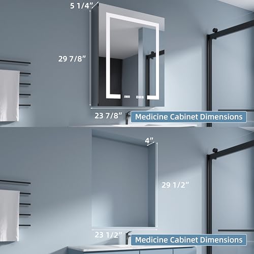Medicine Cabinet with Lights 24x30 Anti-Fog Mirror Dimmable | 3 Color Dimmable LED. Time Temp Display. Anti-Fog IP44. 2 Outlets+2 USB. Plug-in/Hardwired. Recessed/Wall Mount. Left Hinge. - size: 24x30"L, style: Style-A
