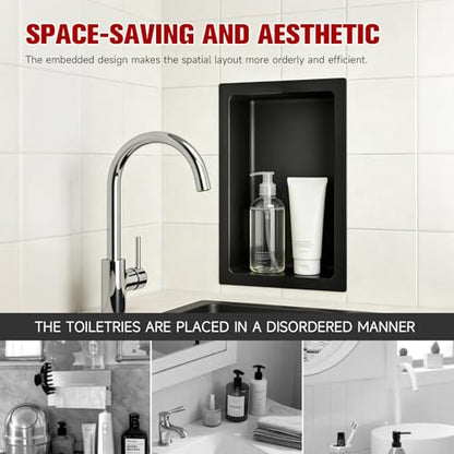 VELPAX No Tile Needed Shower Niche 13"X 19", Bathroom Wall Niche Single Shelf, Stainless Steel Shower Niche for Bathroom, Kitchens, Balconies - color: Black, size: 13"X 19" Single Shelf