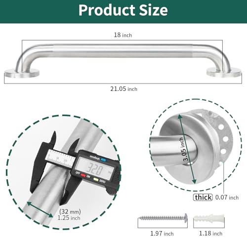 Shower Grab Bars for Seniors, Bathroom Safety Bar 18 Inch | 304 Stainless Steel Balance Handrail, ADA Compliant, Non-Slip Shower Handles for Elderly, Handicap, Children and Disabled - size: 18 Inch
